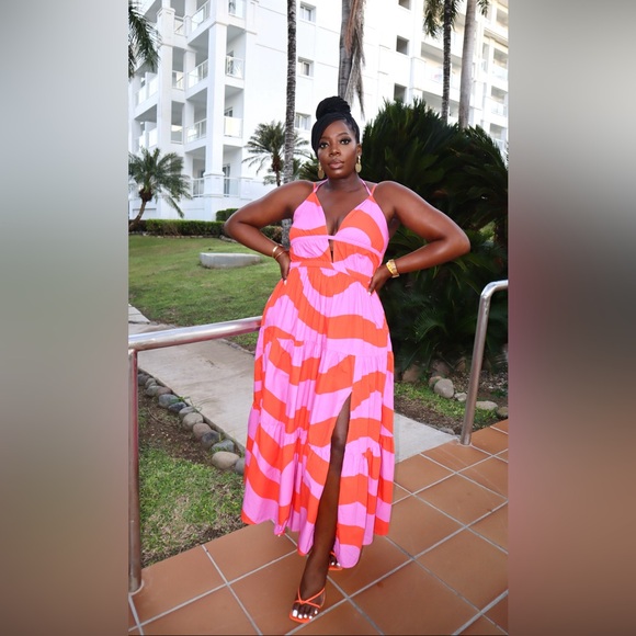 The Drop Women's Pink Multi Strappy Maxi with Slit by @Itsjuliettefoxx - Picture 4 of 4